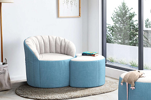 Тканевок двухцветное кресло Шелл с пуфом 